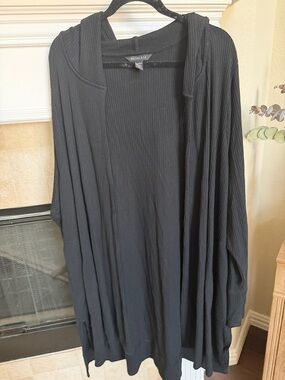Athleta Black Ribbed Hooded Open Front Long Cardigan 3X